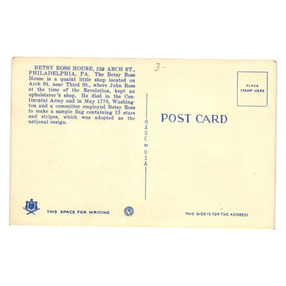 Vintage Betsy Ross House Philadelphia Postcard Linen Tourism Roadside Patriotic - Picture 2 of 2